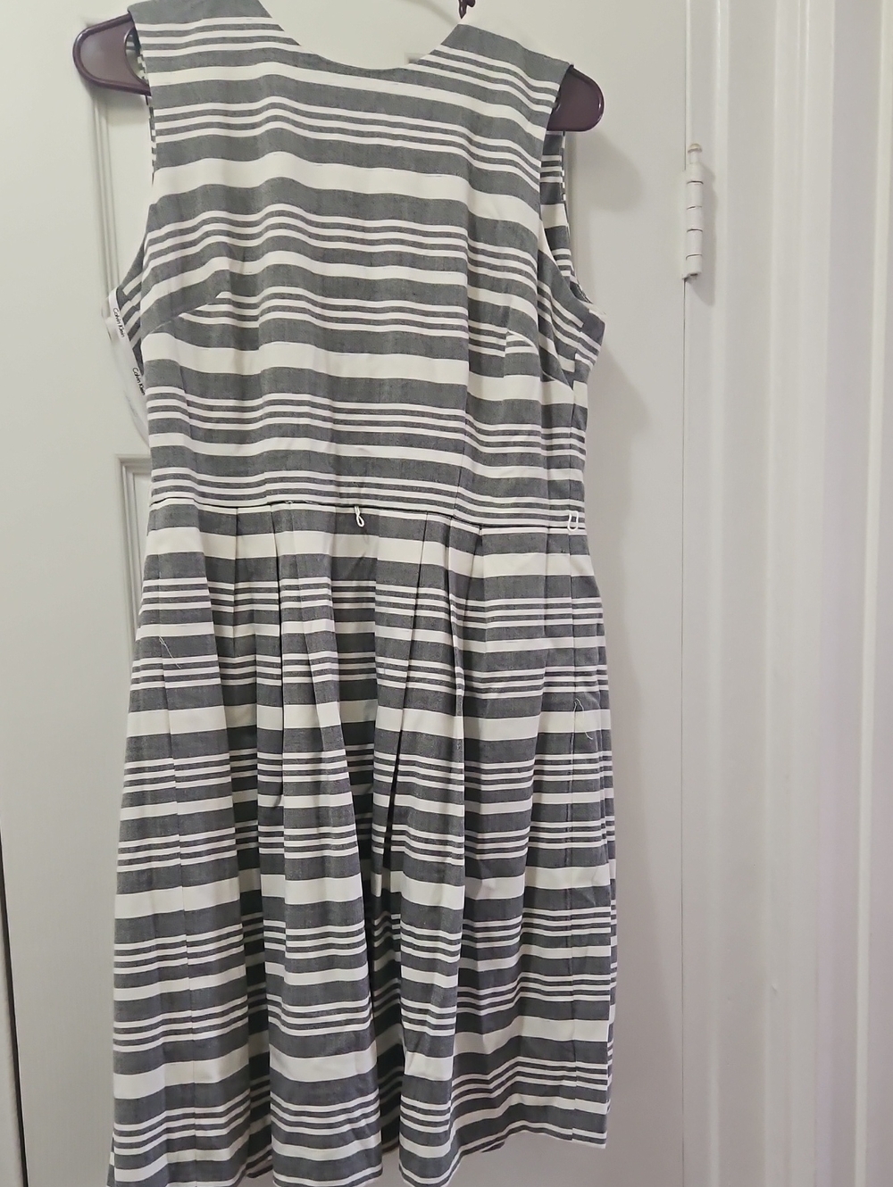 Calvin Klein Gray and White Striped Sleeveless Dress